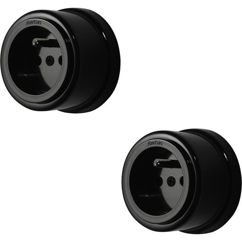 Lot de 2 prises avec terre Garby Colonial – Porcelaine noire – Design rétro élégant – Installation encastrée – Sécurité, durabilité et charme authentique - FONTINI