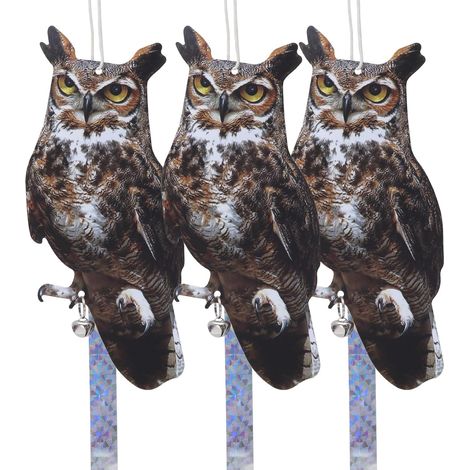 Lot de 3 répulsifs Anti-Oiseaux pour Balcon, hiboux Plats factices, Pigeons, répulsif Contre Les Pigeons, Balcon, répulsif Contre Les moineaux, Chouette Suspendue en Plastique avec Ruban