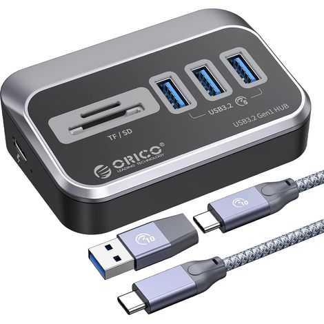 Hub USB C, hub USB 3.2 GEN 1 vers Lecteur de Carte SD, 5 Ports, avec 0,5m câble et Adaptateur USB A, hub de données 5 Gbps avec Port d'alimentation 5V/2A de Type C pour PC, Ordinateurs Portable (1/5)