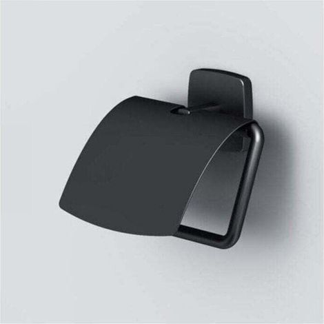 Porte-papier toilette avec couvercle, XU, Porte-papier noir mat, Sans perçage, Adapté aux salles de bains et buanderies, Acier inoxydable (1/4)