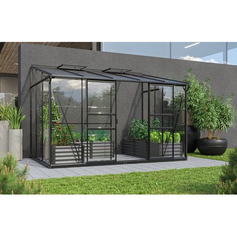 Vitavia Anlehn-Gewächshaus "Osiris 6500", schwarz, 6,5 m², 3 mm ESG, 6 mm HKP (1/4)