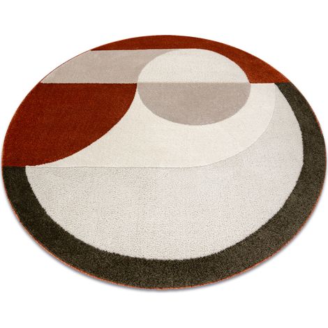 DUNE 8088 Teppich Kreis creme / Terrakotta – Geometrisch, Struktur beige rund 120 cm