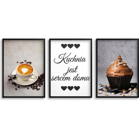 Ensemble d'affiches triptyques encadrées de noir. Tableaux muraux pour la cuisine. (1/5)