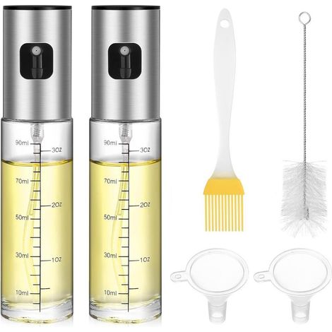 Lot de 2 vaporisateurs d'huile d'olive pour cuisson, pulvérisateur d'huile d'olive en verre de 100 ml pour friteuse à air, distributeur de vinaigre de cuisine domestique avec 2 entonnoirs en plastique (1/4)