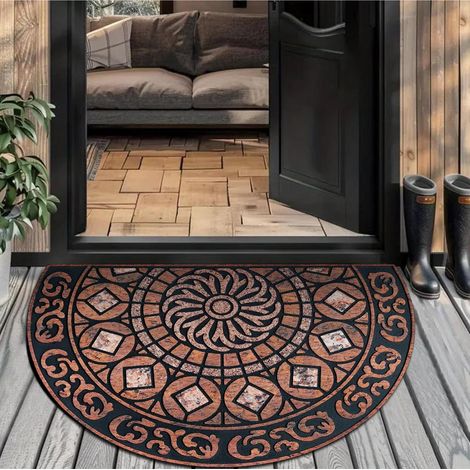 Tapis de porte demi-rond mandala, 61 x 89 cm, antidérapant, ultra-doux, très absorbant, idéal pour salle de bain, cuisine, entrée et décoration intérieure. Tapis lavable et résistant. (1/5)