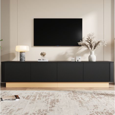 200 cm TV-Lowboard ｜Geriffener TV-Schrank im luxuriösen Stil, 4-türig mit großem Stauraum, Wohnzimmer-Medienkommode, höhenverstellbare Fächer, abgerundete Ecken, moderner Minimalismus, MDF-Material (1/5)