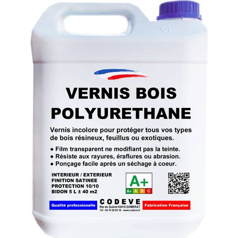 Codève Bois – Vernis pour bois extérieur 5 L – Haute protection contre rayures et éraflures – Film transparent ininflammable – Application facile