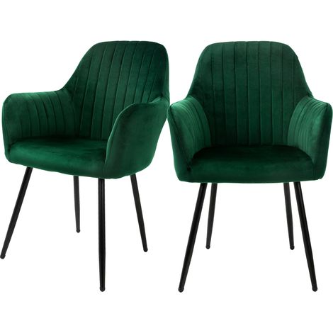 ML-Design 2er Set Esszimmerstühle mit Rücken- und Armlehnen, Grün, Küchenstühle mit Samtbezug, Polsterstühle mit Metallbeinen, Ergonomische Stühle für Esstisch, Wohnzimmerstühle Esszimmerstuhl