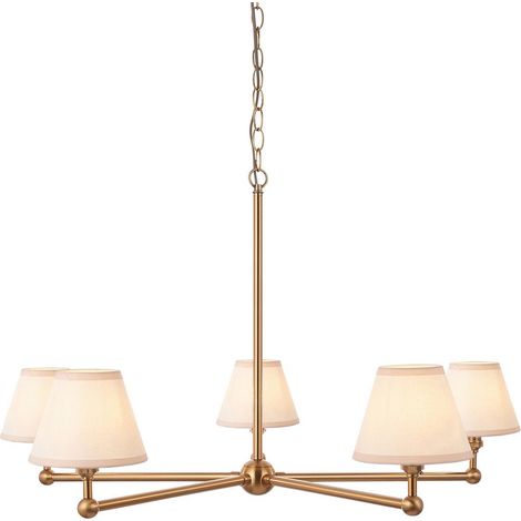 Endon Santiago Suspension en laiton vieilli brossé avec abat-jour en tissu blanc vintage style lierre 16 cm 5 x B22 (1/5)