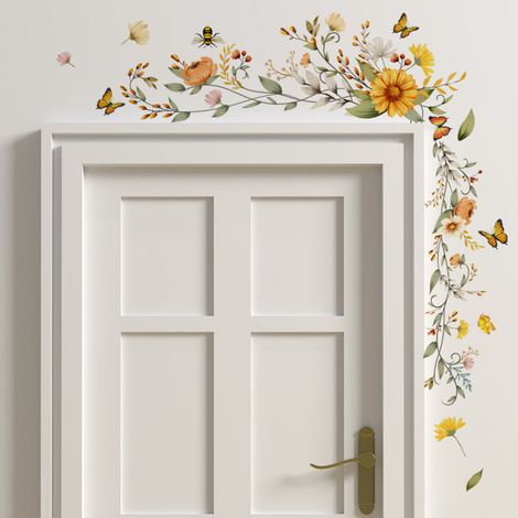 Lntyq Plantes Fleurs Stickers Muraux Fleurs Suspendues Vigne Autocollant Mural Rétro Marguerite Sticker Mural pour Salon Chambre Bureau TV Canapé Salle de Bain Décoration Murale