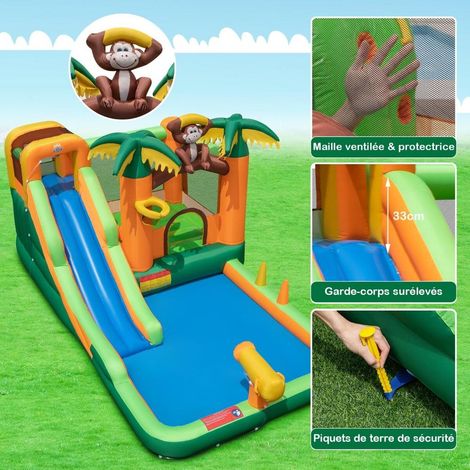 Amusement toute l’année, parc aquatique gonflable 7 en 1 avec toboggan, piscine et souffleur 680W pour enfants (1/5)
