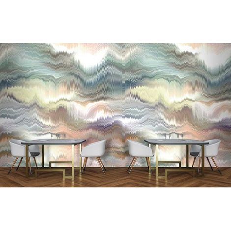 Papier peint panoramique couloir & angle de mur Tapisserie panoramique multicolore vague vintage tendance Papier peint panoramique abstrait design (1/3)