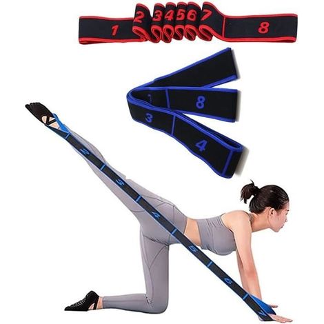 2 Pièces Bande Élastique Fitness, Bande de Boucle d'exercice pour Adultes, Ceinture de Yoga avec 8 Anneaux Sangle de Yoga, pour Ad (1/4)