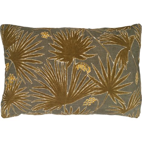 Housse de coussin en lin lavé imprimé végétal doublé coton lavé uni PALAWAN 40x60 cm (1/5)