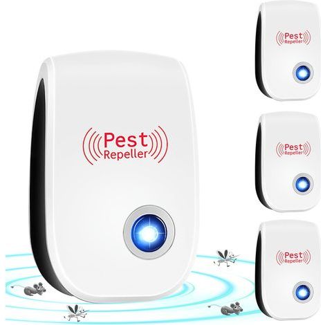 Répulsif Antiparasitaire à Ultrasons, Répulsif Ultrason Anti-Rongeurs Insectes 4 Pack, Ultrason Anti Moustique, Répulsif Souris Ultrason Intérieur, Ultrasonic Pest Repeller, 9X 5.5X 6.5 cm (1/5)