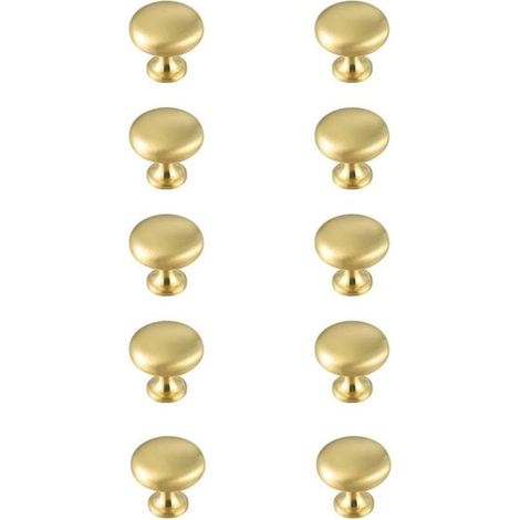 Lot de 10 boutons de tiroir en laiton poli (finition dorée brillante) – Poignées robustes pour meubles de cuisine et commodes, style européen, diamètre : 1-1/5 po (env. 27 mm) (1/4)