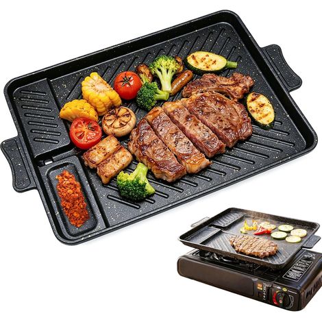 Plaque de cuisson rectangulaire - Pour cuisinière à gaz, poêle à gril - 37 x 26 cm - Revêtement anti-adhésif - Pour réchaud de camping - Pour induction et céramique (1/5)