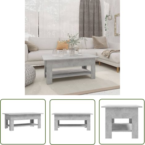 The Living Store Couchtisch Betongrau 102x55x42 cm Holzwerkstoff - Moderner Couchtisch - Holzwerkstoff Couchtisch - Grau Couchtisch - Wohnzimmertisch - Nischenregal (1/5)