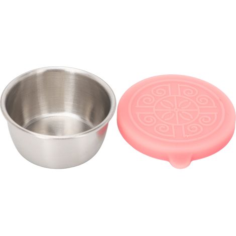 Gobelet en acier inoxydable pour huiles essentielles, 50 ml, avec couvercle en silicone rose. (1/5)