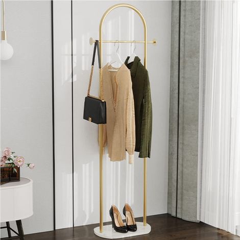 Porte-manteau au sol 170 cm en métal doré avec socle en marbre – robuste, stable et élégant – idéal pour chambre, couloir ou dressing (manteaux, chapeaux, écharpes, vestes) (1/5)