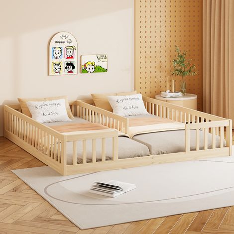 REDOM Lit enfant 90x200 cm avec barrière, avec sommier, bois de pin, naturel (Sans matelas) (1/5)