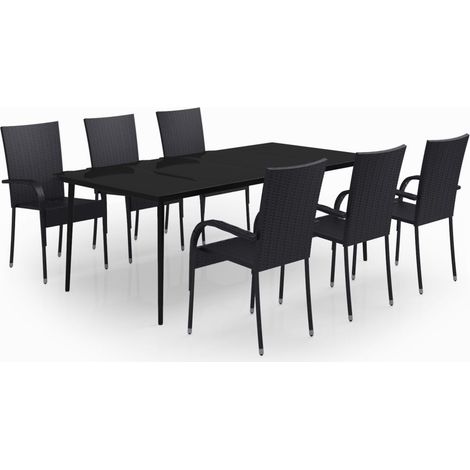 Juego de comedor de jardín muebles de exterior 7 piezas negro 020014027 (1/5)
