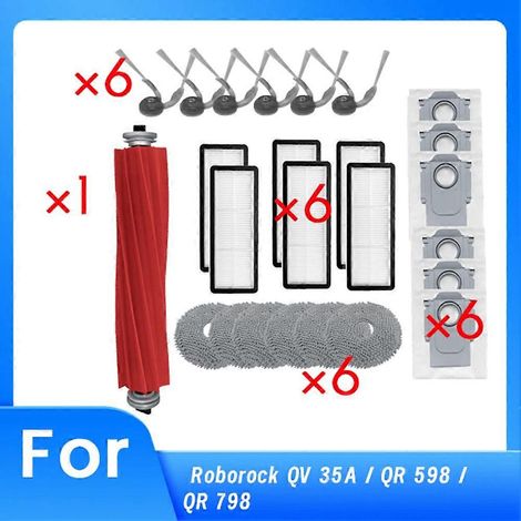 Lot de 25 pièces pour aspirateur Roborock QV 35A / QR 598 / QR 798 : brosse latérale, rouleau, filtre HEPA, lingette de nettoyage et sac à poussière. (1/5)