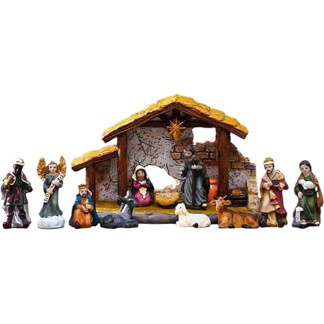 Crèche de Noël Figurines Résine Scène de Nativité de Noël Décoration de Table Chrétienne pour la Maison Fête Cheminée Salle Collection (1/5)