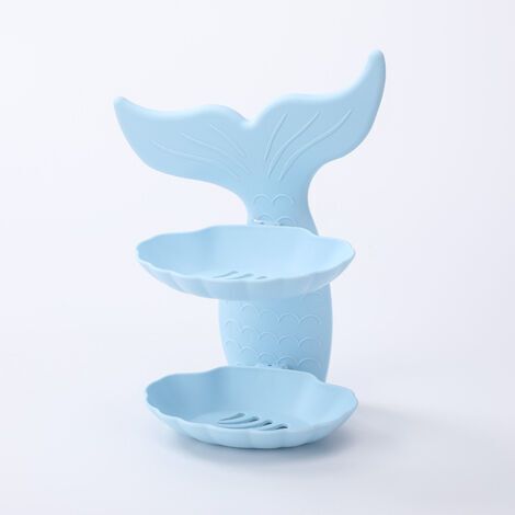 NALOOKAMIC Mermaid Shape Double Layers Soap Holder Soap Box No Trace Self Adhesive Soap Draining Dish (Bleu) (1/4)