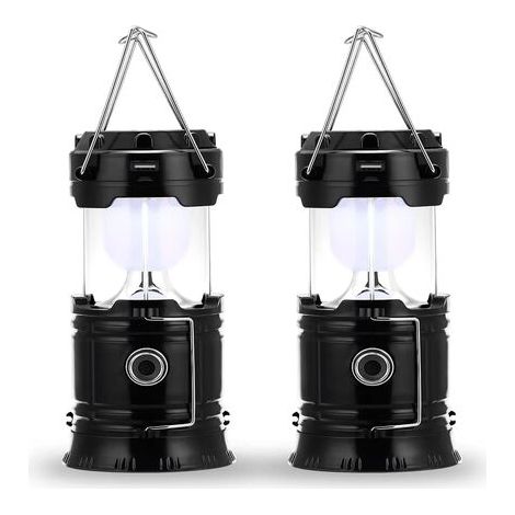 BUNTHAUS Lampe de camping à LED, prise et rechargeable solaire, avec batterie externe, étanche et coupe-vent, pour randonnée, camping, urgence, ouragan, pêche de nuit, IP66 étanche, pack de 2 [Classe (1/5)