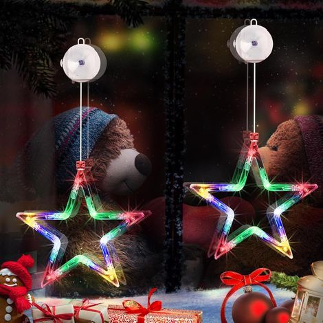 Lumières de Noël Fenêtre, 2 Pièces Étoile Lumière Avec Ventouses, Decoration Noel Réutilisables, Pour Maison Extérieur Balcon Fête Mariage (1/5)