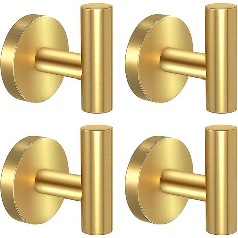 Goldene Handtuchhaken, Bademantelhaken, Wandhaken für Bademäntel, Edelstahl, stabile Türgarderobe, Wandhaken, mattgoldene Badezimmer-Handtuchhaken, 4er-Set