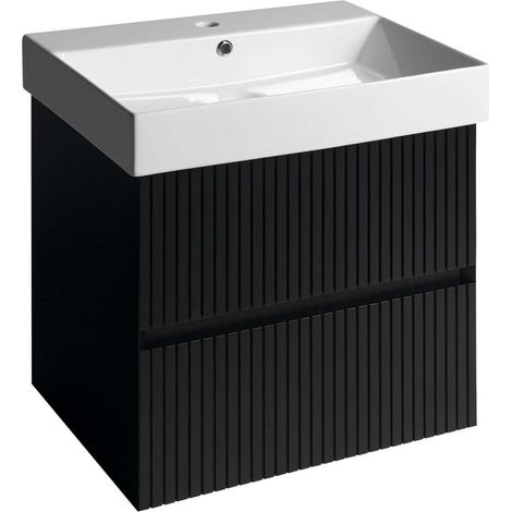 Sapho Filena - Mobiletto da lavabo 57x52x43 cm, 2 cassetti, striscia nera opaca FID1260BS (1/5)