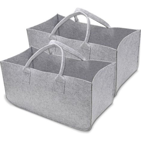 2 Filzbeutel, grauer, zusammenklappbarer Holzkorb 50 x 25 x 25 cm, hitzebeständig, für Kamin und Ofen