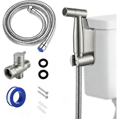 Douchette WC Bidet en Acier Inoxydable Kit Douchette Toilette avec Vanne 3 Voies (1/2") (1/5)
