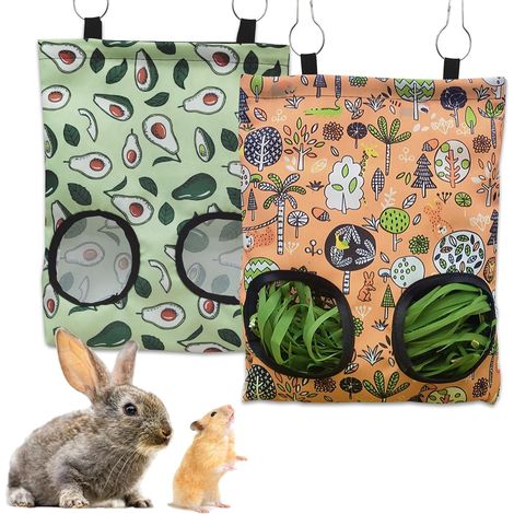 2 Pieces Hay Bag for Rabbit, 2 Holes Hay Bag Hay Feeder, Hanging Hay Bags Animal Storage Holders Feeder Dispenser Bags for Pets Rabbit (1/5)