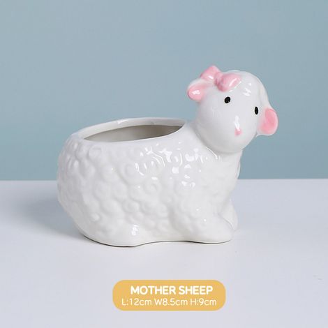 Pot de Plante Décoratif Ceramic Sheep Vase Mini en Porcelaine Blanc 240g - Cadeau Idéal pour Décor Maison Bureau avec Trou Drainage (1/5)
