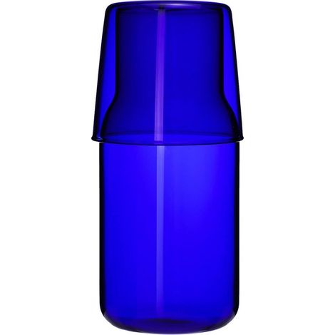 Carafe à eau en verre bleu foncé 44 cl avec verre 23 cl – Sans plomb, design épuré (1/5)