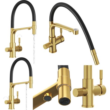 Mitigeur Cuisine 3 Voies Filtration Eau MALTA Or Bec Pivotant élégant et pratique
