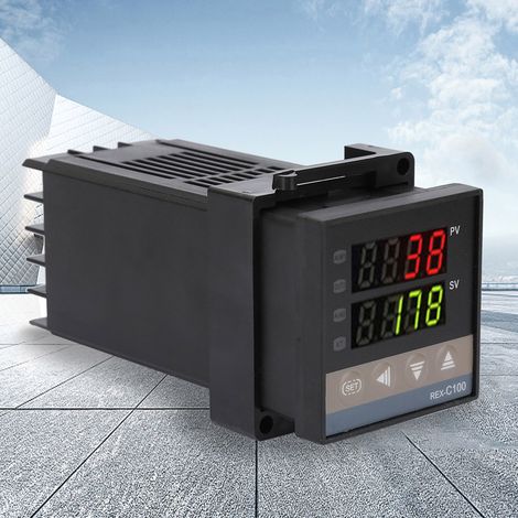 Thermostat numérique PID à LED REX C100 avec alarme, plage de température de 0 °C à 1300 °C, compatible 110 V et 240 V CA. (1/5)