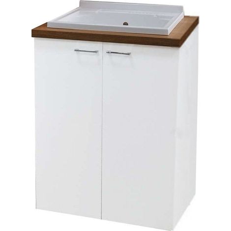 Exagonshop Mobile lavatoio 71x65 con vasca e due ante bianco