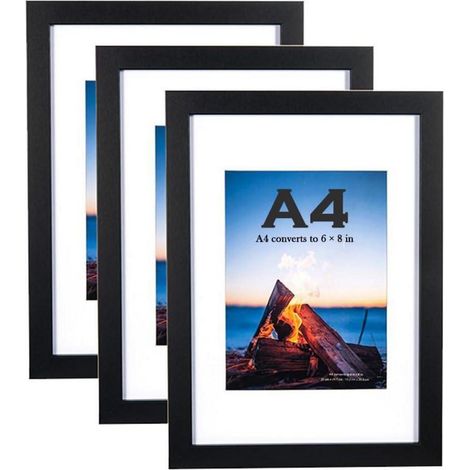 3er Set Bilderrahmen DIN A4 Schwarz mit Acrylglas & Passepartout (1/5)