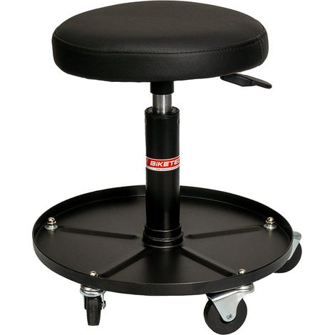 Silla de taller Biketec PRO con actuador y contenedor de piezas (asiento de taller AIR), negra