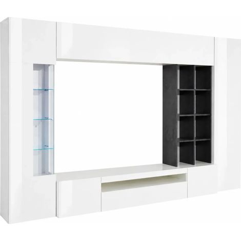 Parete da Soggiorno Mobile TV Vetrina Pensili 290 cm Bianco Report (1/4)