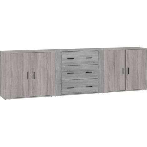 Credenza a buffet cassettiera mobiletto portaoggetti cucina soggiorno salotti 3 pezzi legno ingegnerizzato Sonoma grigio 020037171