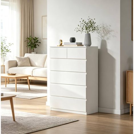 Commode 6 tiroirs blanche 80 cm sans poignées HAVRYA (1/5)