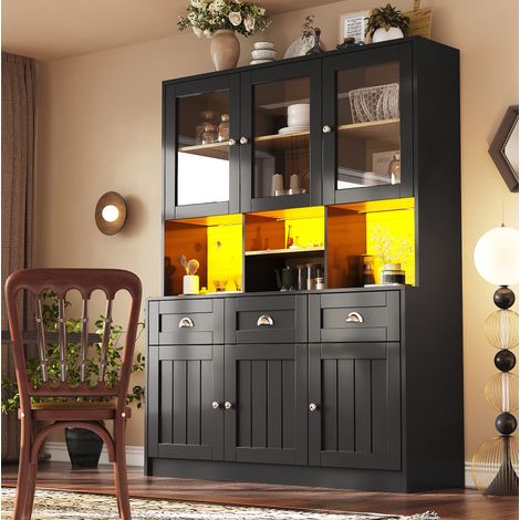 meuble rangement buffet vitrine led 140 cm noir MDF OKMYHOME (1/5)