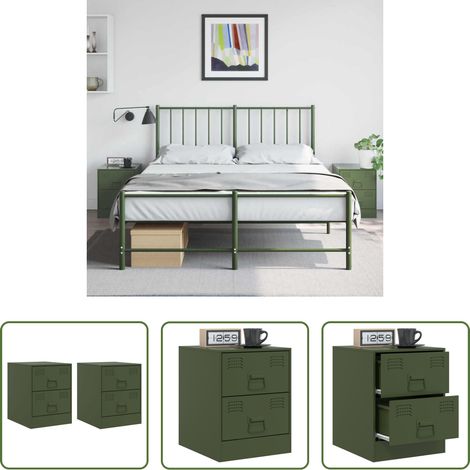 vidaXL Tables de chevet vert - Tables de chevet 2 pcs vert 34,5x39x44 cm acier (1/5)