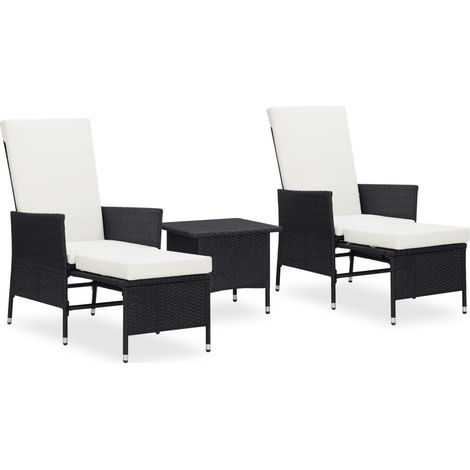 3-tlg. Garten-Lounge-Set mit Kissen Poly-Rattan Schwarz