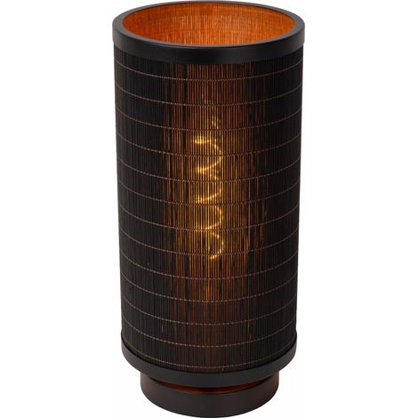 Lampada da tavolo nera con paralume rattan E27 Tagalog (1/5)